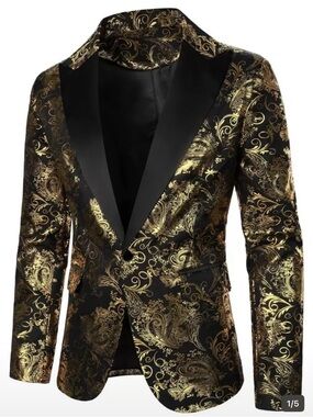 Men's Black & Gold Paisley Evening Blazer - Lux Satin Lapel